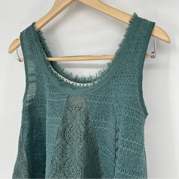 Meadow Rue Anthropologie Green Lace Boho Crochet Fray Tank Top knit Blouse Small - Picture 2 of 11